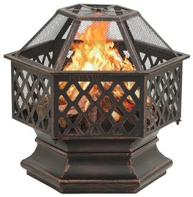 360060 vidaXL Vatră de foc rustică, cu vătrai, 62x54x56 cm oțel, XXL