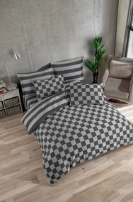 Set lenjerie pat KARELI SATEN, negru/gri, bumbac/poliester, 200x220 cm