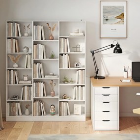 HOMCOM Bibliotecă cu Polițe Reglabile și Sistem Anti-Răsturnare din PAL, 149 x 23,6 x 188 cm, Albă | Aosom Romania