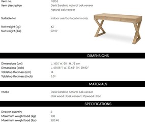 Birou deosebit design LUX din furnir de stejar Sardinia