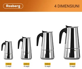 Cafetiera moka Rosberg R51173F9, 9 cesti, Inox