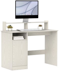 HOMCOM Birou PC cu Suport pentru Monitor, Dulăpior și Rafturi, 108x50x94 cm, Alb Crem | Aosom Romania