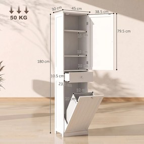 HOMCOM Dulap de baie tip coloană 180 cm cu coș de rufe rabatabil, alb | Aosom Romania