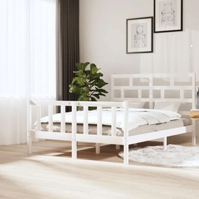 3101359 vidaXL Cadru de pat, alb, 160x200 cm, lemn masiv de pin