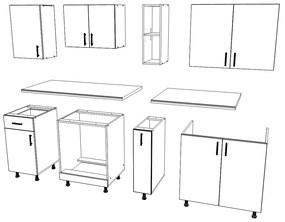 Set haaus V11, Gri Lucios/Alb, MDF, Blat Thermo 28 mm, L 200 cm