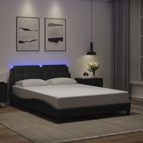 3214103 vidaXL Cadru de pat cu lumini LED, negru, 140x190 cm, piele ecologică