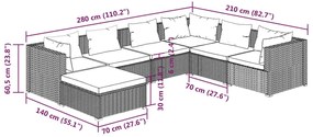 Set mobilier de gradina cu perne, 7 piese, gri, poliratan gri si bleumarin, 3x colt + 3x mijloc + suport pentru picioare, 1