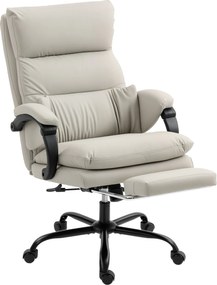 HOMCOM Scaun de Birou cu Masaj la 6 Puncte și Funcție de Încălzire, Reglabil 135° din Piele PU cu Suport pentru Picioare, Brațe Tapițate, Înălțime Reglabilă, Spătar Înalt, Gri Deschis | Aosom Romania