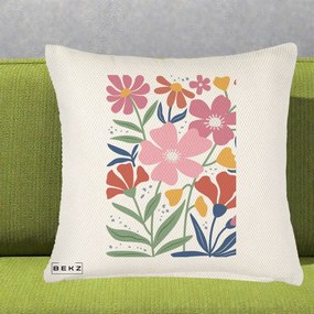 Perna Decorativa Flori Grafice Roz si Terracotta, 40x40 cm, Crem Reliefat, Husa Detasabila, Perna Inclusa, BEKZ®