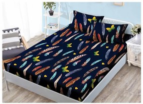 Husă de pat din FINET cu elastic si 2 fete de pernă, Rainbow Feathers 160x200