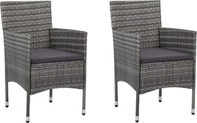 vidaXL Scaune de grădină, 2 buc., gri, poliratan