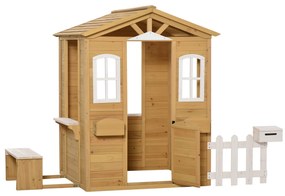 Outsunny Cabana de joc pentru copii casa de gradina din lemn cu usa si ferestre, banc, cutie postala, garda, 3-6 ani | Aosom Romania