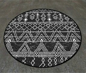 Covoras baie 359CHL4692, 80x80 cm, forma rotunda, poliester, negru/alb