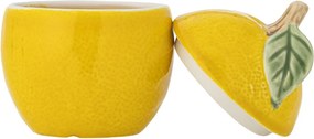 Borcan din ceramică cu capac, galben, formă de lămâie cu frunză și codiță, decorat parțial manual, 12 x 9 cm, „Limone”