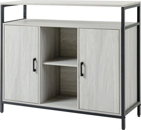 HOMCOM Comodă Modernă din Lemn cu Rafturi și Dulap, Design Anti-Inclinare, MDF și Oțel, Gri Deschis, 100x34x87.2cm | Aosom Romania