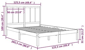 Cadru de pat, alb, 120x200 cm, lemn masiv de pin Alb, 120 x 200 cm