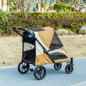 PawHut Cărucior pentru câini, cărucior pliabil pentru câini mari, cărucior pentru animale cu 4 roți, lese de siguranță, frâne, maro | Aosom Romania