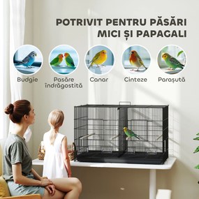 PawHut Colivie pentru Păsări cu Separator, Raft Inferior, 4 Stinghii și 4 Hrănitoare, 94x57x57 cm, Negru | Aosom Romania