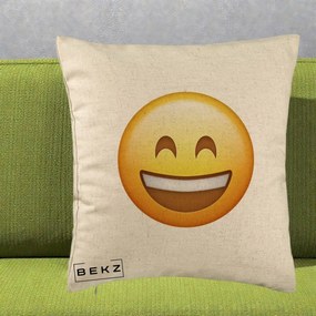 Perna Decorativa Emoji Zambet Mare, 40x40 cm, Bej, Husa Detasabila, Perna Inclusa, BEKZ®
