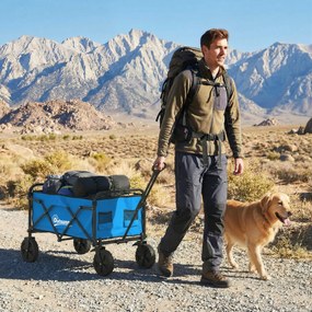 Outsunny Cărucior de Grădină Pliabil cu Roți Blocabile Mâner Reglabil Suport Pahare Capacitate 80 kg pentru Camping 85x50x99 cm Albastru | Aosom Romania