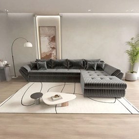 Colțar extensibil dumonde cu ladă de depozitare si sezut confortabil din spuma high-density, Loana XL Ambience Gri II 335x185 cm