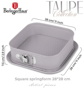 Tava patrata 28 cm cu fund detasabil Taupe Berlinger Haus BH 8667, antiaderenta, gri