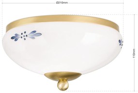 Plafoniera clasica Landhaus 21cm alama satin/ sticla opal decor albastru
