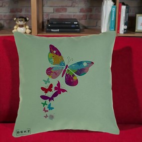 Perna Decorativa Fluturi Splash, 40x40 cm, Verde, Husa Detasabila, Perna Inclusa, BEKZ®