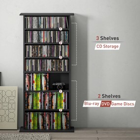 HOMCOM Dulap pentru CD-uri cu 6 Rafturi Reglabile pentru 360 CD-uri/185 DVD-uri Negru | Aosom Romania