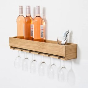 Poliță din lemn de stejar cu cârlige pentru paharele de vin Wireworks