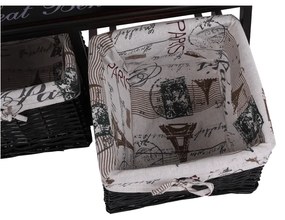 Bancă cu pernă, 2 coşuri de răchită, maro închis/bej/imprimeu, SEAT BENCH 3
