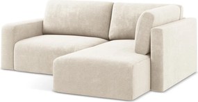 Colțar crem extensibil/cu spațiu de depozitare cu tapițerie din chenille (cu colț pe partea dreaptă/în formă de ”L”) Kona – Makamii