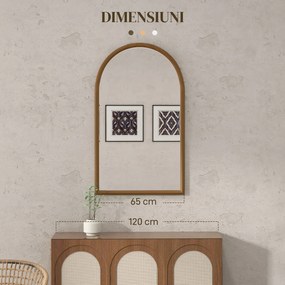 HOMCOM Oglindă de Perete Arcuită, Oglindă Arc pentru Sufragerie, Dormitor, Hol, 110x65 cm, Maro Închis | Aosom Romania