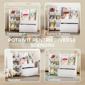 AIYAPLAY Raft pentru jucării cu 6 coșuri, 3 rafturi, din lemn, plastic și oțel, 100x30x80 cm, alb | Aosom Romania