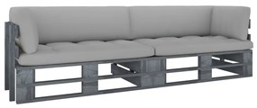 Canapea din paleti cu 2 locuri, perne gri, lemn pin tratat Canapea cu 2 locuri, Gri, Gri