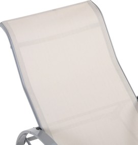 Outsunny Set de 2 Șezlonguri și Măsuță cu Blat din Sticlă, 59x169x66 cm, Crem | Aosom Romania