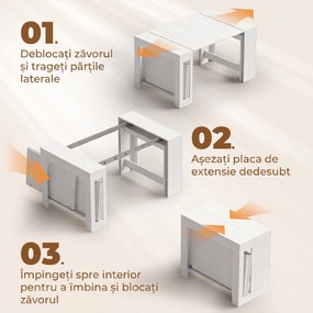 HOMCOM Masă Extensibilă Convertibilă în Consolă pentru 10 Persoane, PAL, Oțel, 240 x 90 x 78 cm, Alb | Aosom Romania