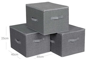 SongmicsHome Cutii de depozitare ELVIS, 3 buc, 40x30x25cm, gri