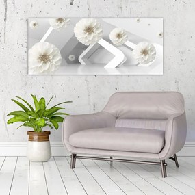 Tablou abstract cu flori albe (120x50 cm)