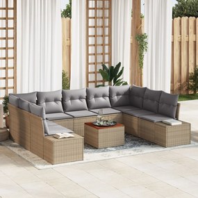 vidaXL Set de canapele pentru grădină cu pernă 10 pcs Bej Rattan poli