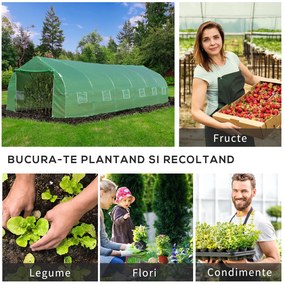 Outsunny Sera gradina, tip tunel, sera pentru plante, legume, fructe si structura din otel, Verde | AOSOM RO