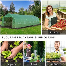 Outsunny Sera gradina, tip tunel, sera pentru plante, legume, fructe si structura din otel, Verde | Aosom Romania