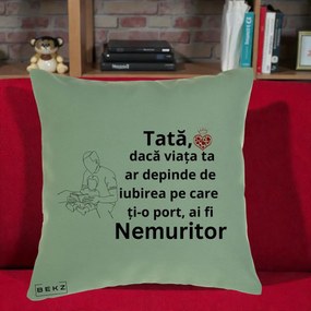 Cadou pentru Tata - Perna Personalizata Tata Nemuritor Lectura, 40x40 cm, Verde, Husa Detasabila, Perna Inclusa, BEKZ®