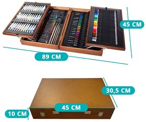 Set de pictura si desen de 174 piese, in cutie practica de cadou din lemn