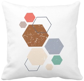 Perna Decorativa Forme Geometrice 3, Multicolor 40x40 cm, Alba, Mata, Husa Detasabila, Burduf