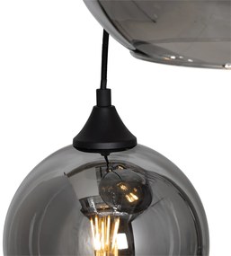Lampă suspendată Art Deco neagră cu sticlă fumurie rotundă cu 7 lumini - Sandra