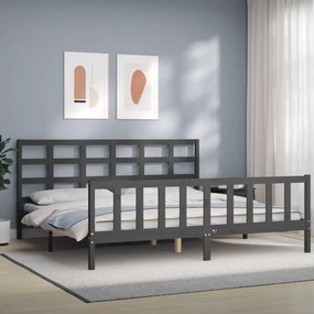 vidaXL Cadru pat cu tăblie 200x200 cm, gri, lemn masiv