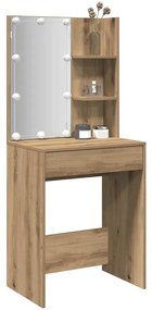 vidaXL Masă de toaletă cu LED, stejar artizanal, 60x40x140 cm