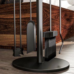 Outsunny Set servitor de șemineu, servitor de șemineu 5 piese, mătură lopată clește tisonier și suport, metal, negru | Aosom Romania