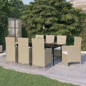 Set mobilier pentru gradina cu perne, 9 piese, bej Bej, 9